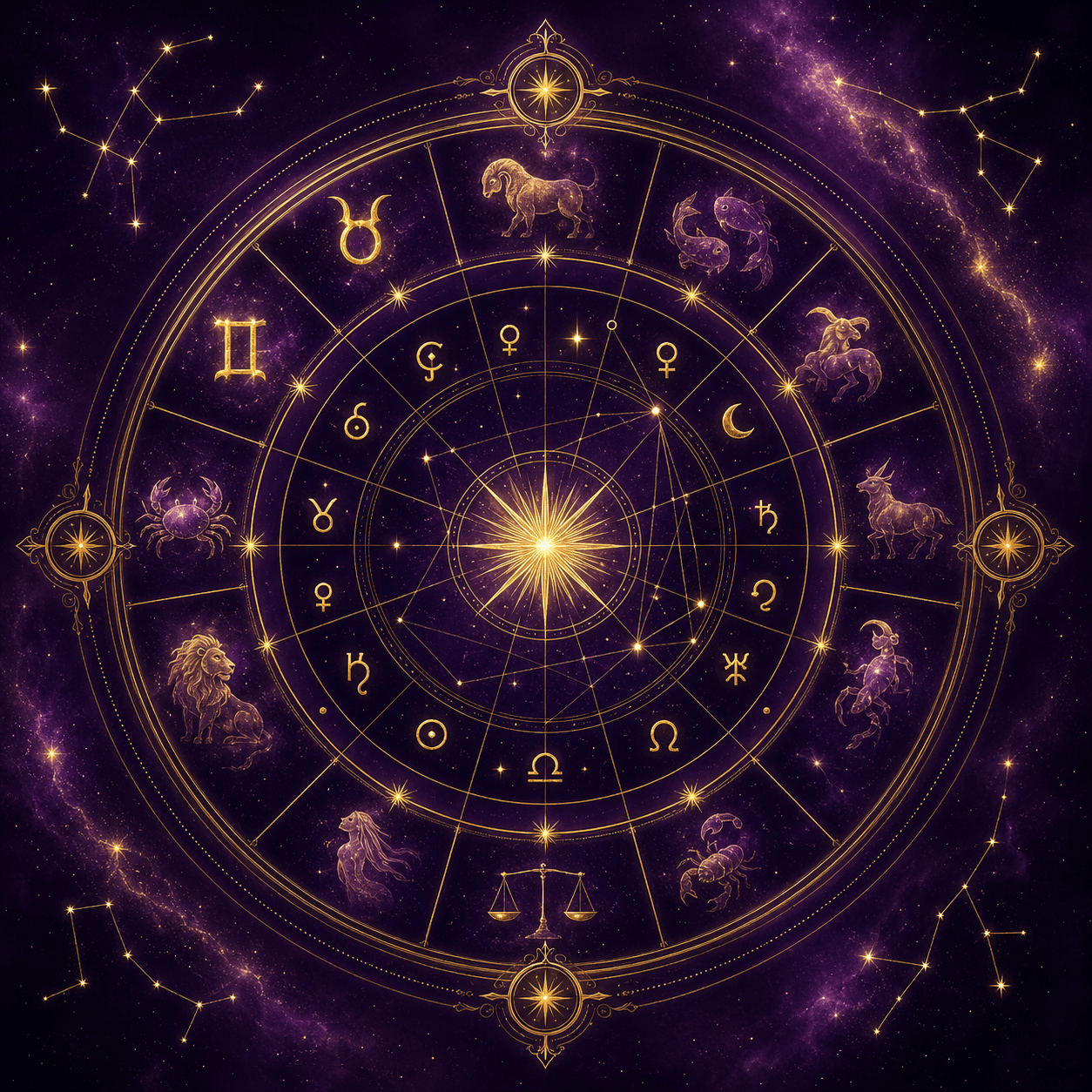 Rueda zodiacal dorada — carta astral personalizada de Tarot Hoy Amor