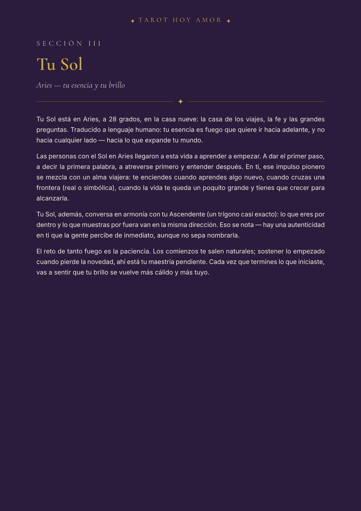Página de muestra de la carta — Tu Sol, explicado en simple