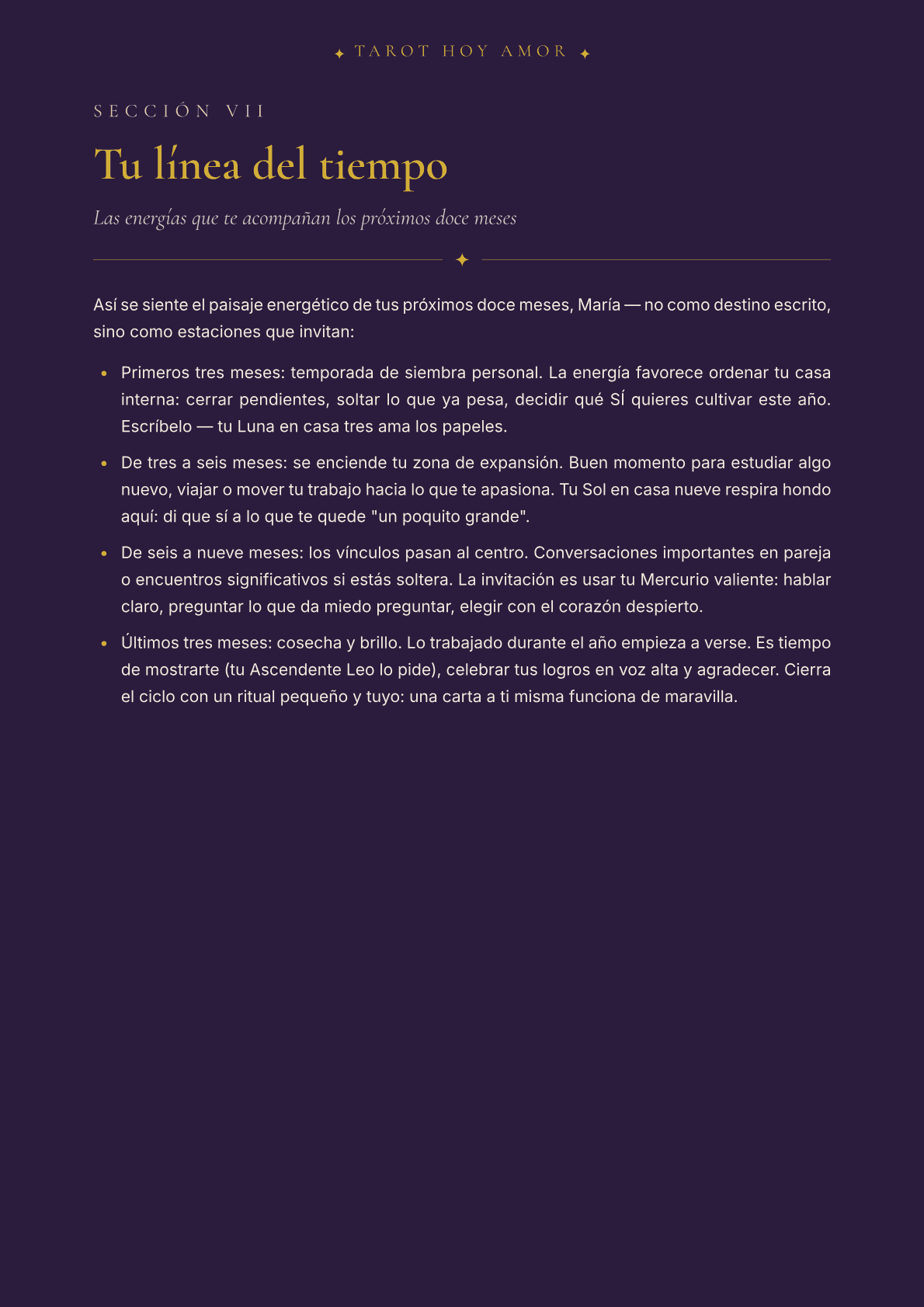 Página de muestra de la carta — Tu línea del tiempo