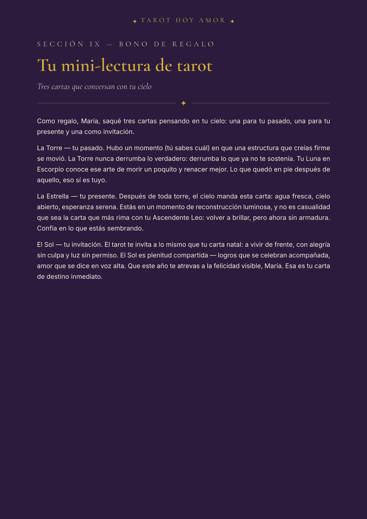 Página de muestra de la carta — Tu mini-lectura de tarot